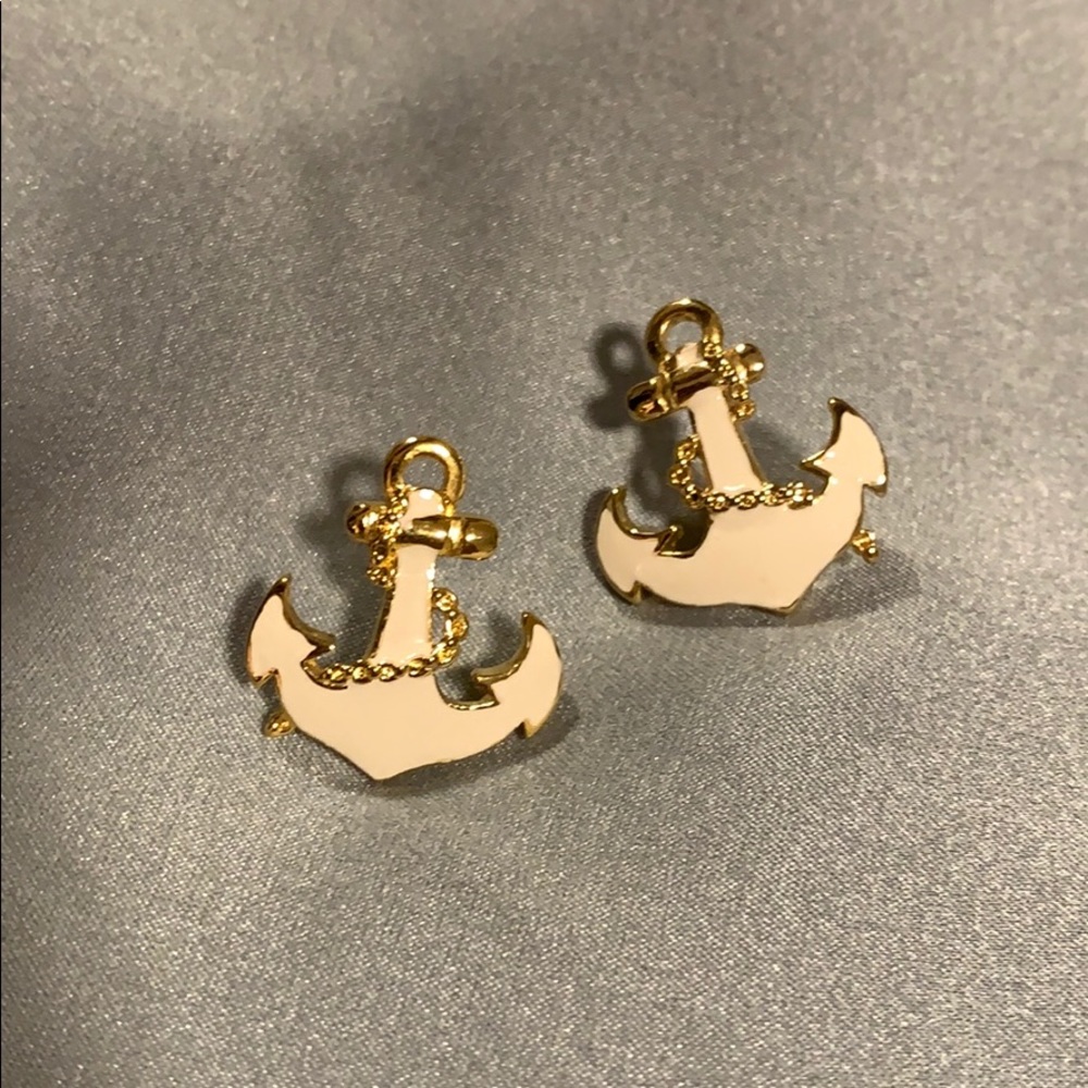 Gold and white anchor earrings